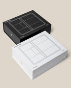 A black and a white Analog Archive (Black Aluminum) rectangular box, each featuring a line drawing of an analog card organizer on the lid.