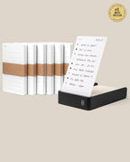 The Analog Daily Focus Kit + 6 Refills (Black Aluminum) is a sleek desktop organizer with stacked Analog Task Cards in a black holder, bundled notecard refills behind it, and a to-do list card marked with a #1 Best Seller badge in the top right.