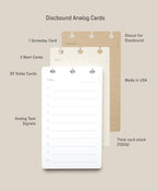 The Discbound Analog Refill (3-pack) includes three stacked cards—Someday (brown), Next (white), and Today (lined)—made in the USA from thick 100lb card stock with diecut for discbound; perfect for Analog Cards systems.