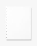 The Discbound Journal Refill (8.5" x 11") features a blank, white dot grid notebook page with left-side spiral binding, set against a light background—ideal for refilling your discbound journal and enhancing your note-taking experience.