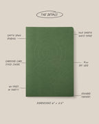 Introducing the Layflat Notebook (Green): this stylish notebook features a modern green embossed cover and dot grid pages with Smyth sewn binding for a true layflat experience. It includes 160 pages (80 sheets) of 70lb smooth white paper with a 5mm dot grid, rounded corners, and a convenient 6 x 8.5 inch size—ideal for organized note-taking.
