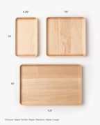 A meticulously handcrafted rectangular solid maple valet tray, shown here in the large size (7.5 x 11.5 inches), arranged on a white background.