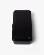 A black Toyo Steel Stackable Storage Box T-190, made in Japan with rounded corners and four raised bumps on the lid, is photographed on a white background.