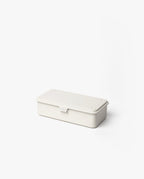 A Toyo Steel Stackable Storage Box T-190 (White) with a fitted lid, featuring a sleek rectangular design, is placed on a plain white background.